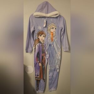NWT Girls Disney Frozen Elsa Anna Hooded One Piece Pajamas Sz 10